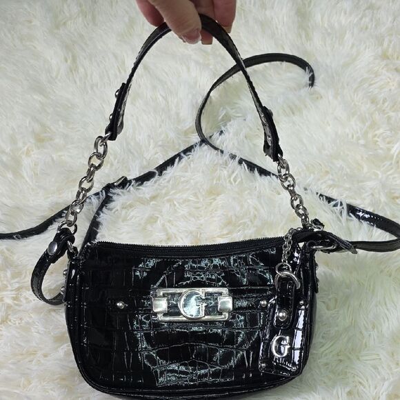 Guess Black Croc-Embossed Crossbody Bag - Picture 4 of 7